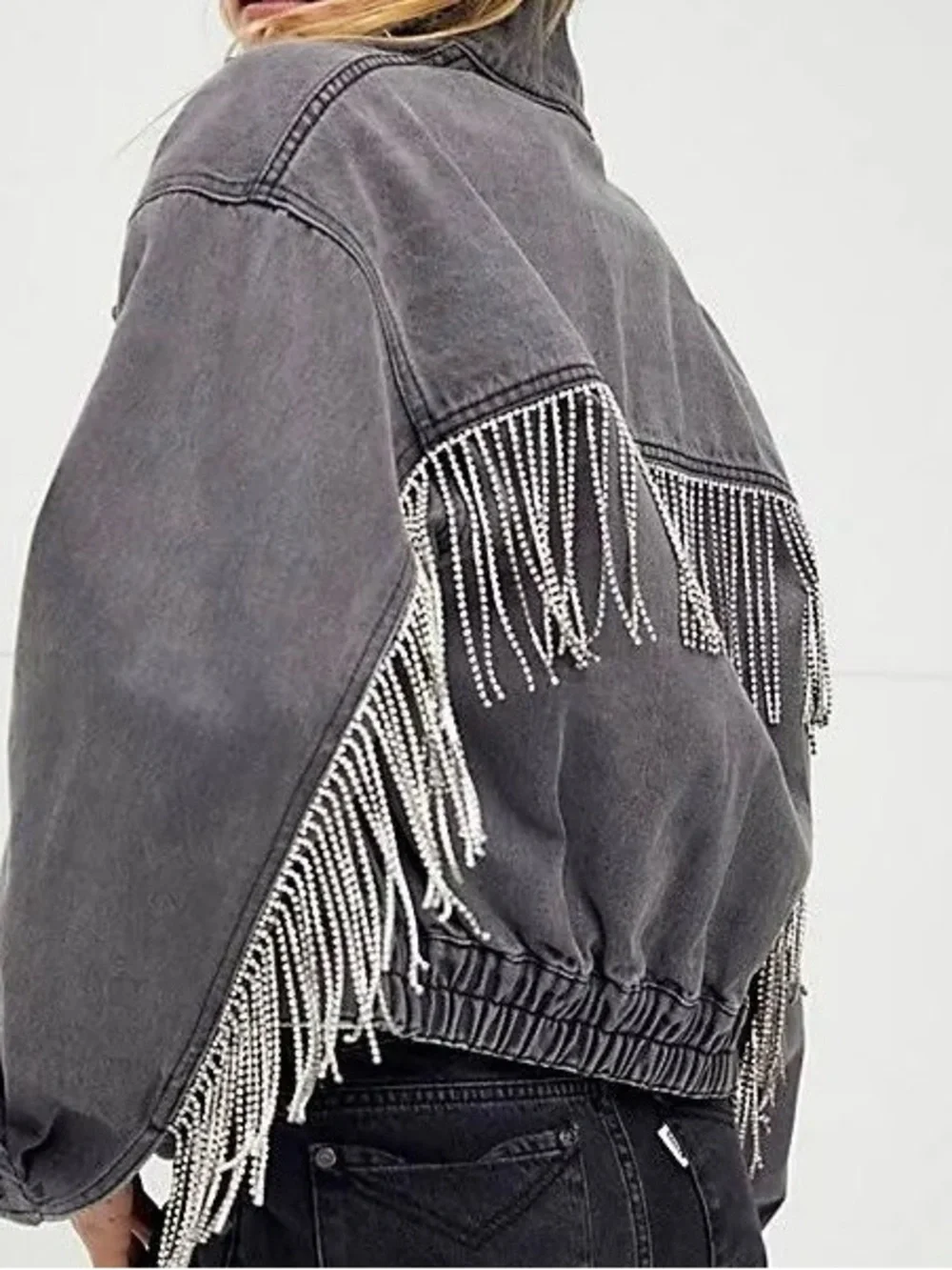 Free People Black Comet Denim Bomber Jacket - Picture 1 of 11